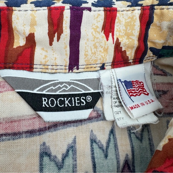 VTG Rockies Shirt Womens L Southwestern Print Rodeo Cowboy Button Up Western Top - Picture 4 of 13